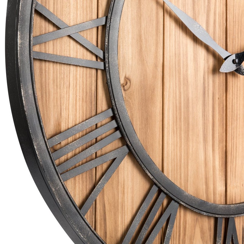 Oldtown Clocks ساعة حائط معدنية وخشبية صامتة من أولدتاون فارمهاوس (خشب، 24 بوصة) - Image 2